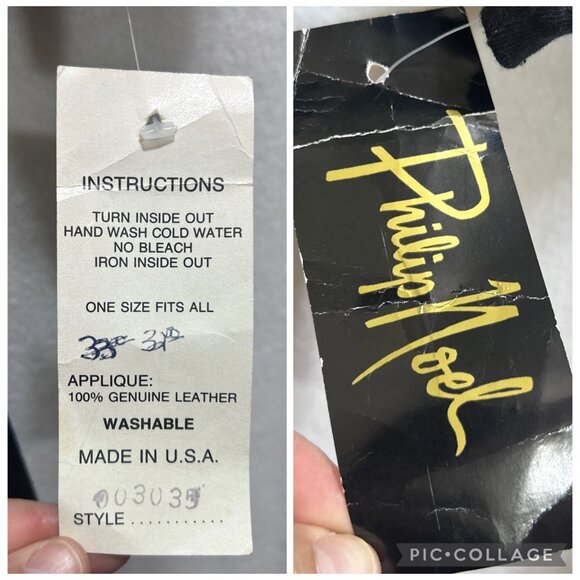 VTG Philip Noel 80's Blk Jumpsuit O/S Abstract Leather Applique Artsy Deadstock - Picture 9 of 10